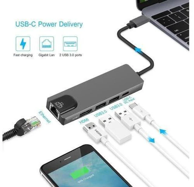 Alt view image 6 of 7 - 5 In 1 4k Uhd Type C Hub Usb3.0 HDMI-Compatible Vga Pd Adapter Docking Station For Pc Concentrador de acoplamiento 5 en 1