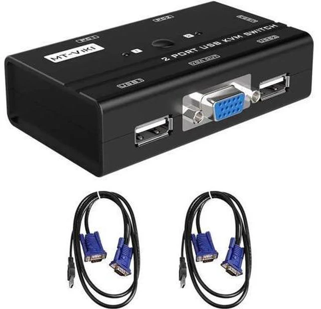 Alt view image 2 of 7 - USB VGA KVM Switch 2 Ports w/Cables & 3 USB Hubs, 260KL 1080P KVM Switches Two Computers Share 1 Set of Monitor Keyboard Mouse Printer/U Disk