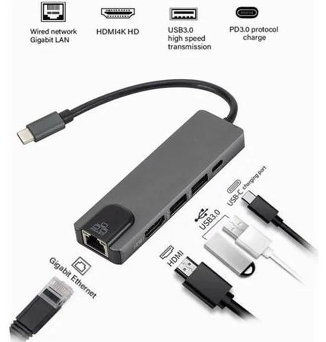 Main image of 5 In 1 Uhd Type C Hub USB3.0 Hdmi Vga Pd Adapter Docking Station Aluminum Alloy Ultra Hd 4k Output Extensive Compatibility