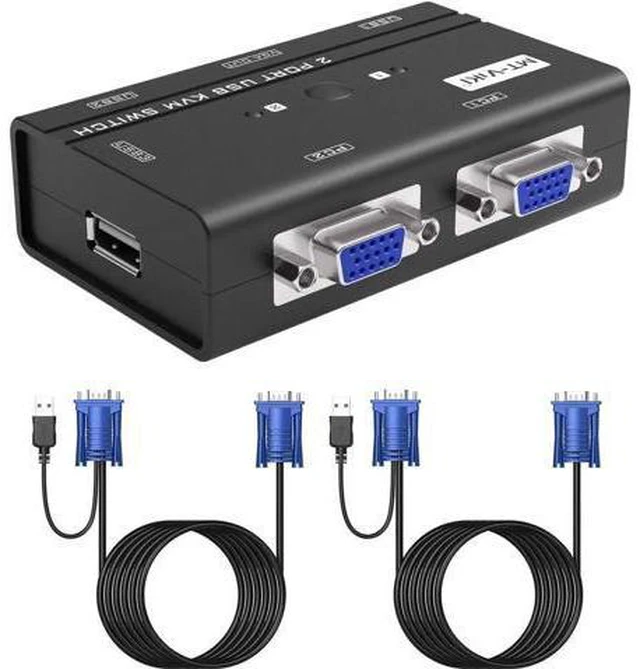 Alt view image 6 of 7 - USB VGA KVM Switch 2 Ports w/Cables & 3 USB Hubs, 260KL 1080P KVM Switches Two Computers Share 1 Set of Monitor Keyboard Mouse Printer/U Disk
