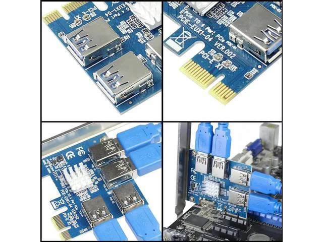Alt view image 3 of 7 - BGNing 1 to 4 PCI Express 16X Slots Riser Card PCI-E 1X to External 4 PCI-E Slot Adapter PCIe Multiplier Card USB 3.0 Mining Special Riser Card for Bitcoin Miner