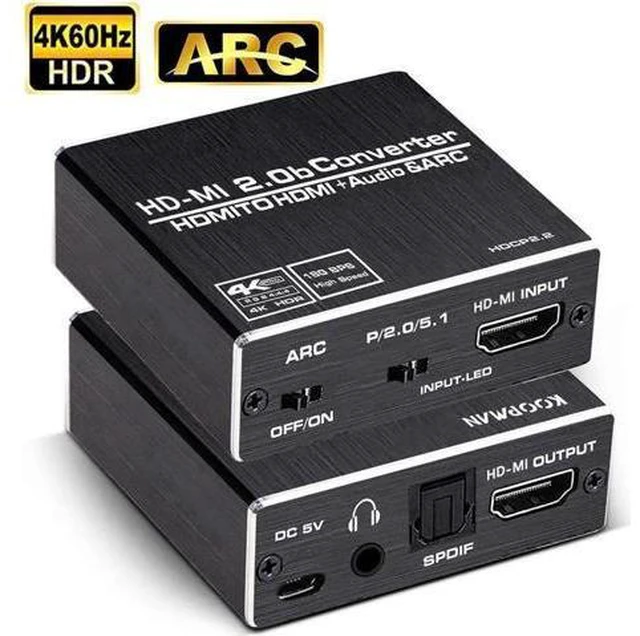 Main image of Aluminum HDMI 2.0b Audio Extractor Splitter Converter, 4K@60Hz HDMI to HDMI + Optical Toslink SPDIF + 3.5mm Stereo Analog Audio HDMI Audio Embedder Inserter for PS5,Xbox Optical Fiber