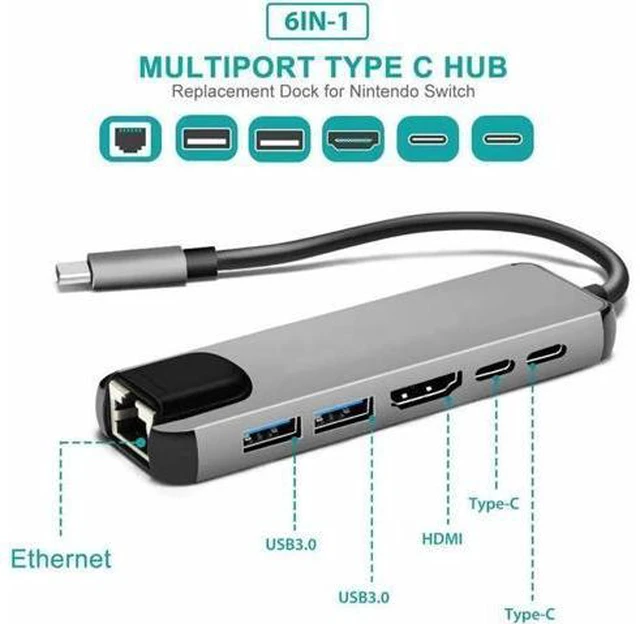 Alt view image 3 of 7 - USB Type C Hub Adapter Dock with 4K HDMI PD RJ45 Ethernet Lan Charge for MacBook
