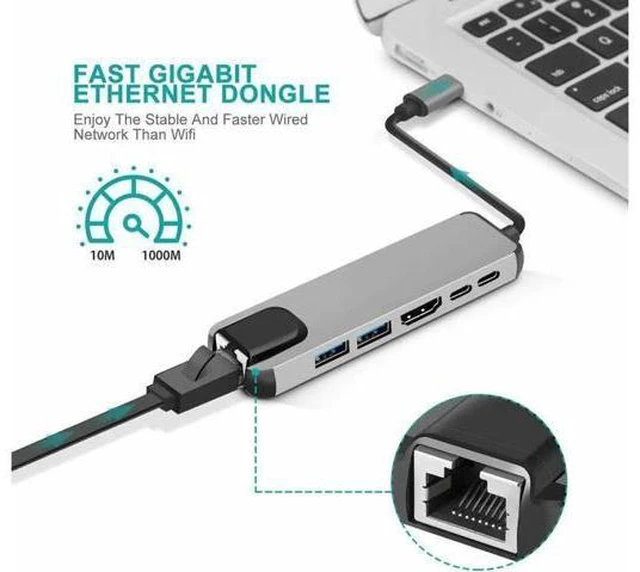 Alt view image 5 of 7 - USB Type C Hub Adapter Dock with 4K HDMI PD RJ45 Ethernet Lan Charge for MacBook