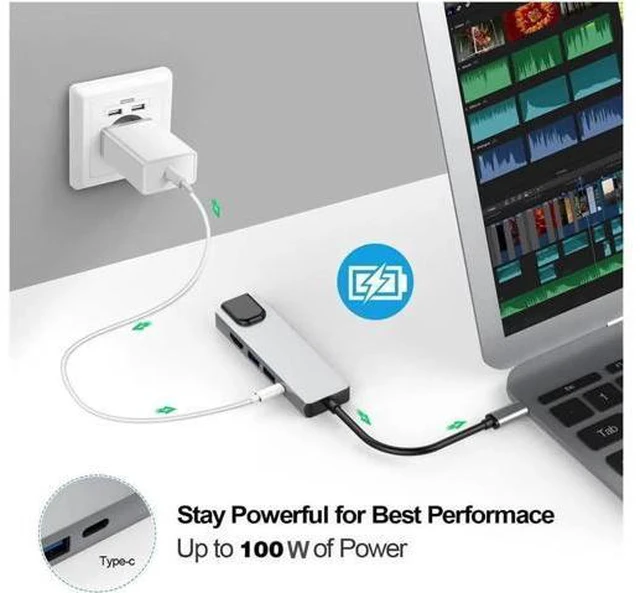 Alt view image 7 of 7 - USB C Hub Multiport Adapter with 4kHDMI Output, 1000M RJ45 Gigabit Ethernet, 2USB3.0 Ports ,100W Power Delivery, 5-in-1 USB C Network Adapter for MacBook Pro & Type C Windows Laptops