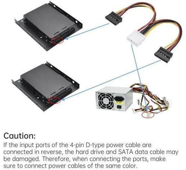 Alt view image 2 of 7 - 2 Pack Double-Deck SSD Mounting Bracket SSD Adapter 2.5" to 3.5" Hard Drive with SATA Cable and Power Splitter Cable Metal SSD HDD Holder Compatible with 2.5 to 3.5 Drive Bay