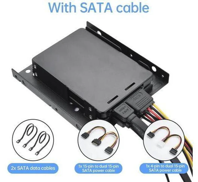 Alt view image 6 of 7 - 2 Pack Double-Deck SSD Mounting Bracket SSD Adapter 2.5" to 3.5" Hard Drive with SATA Cable and Power Splitter Cable Metal SSD HDD Holder Compatible with 2.5 to 3.5 Drive Bay