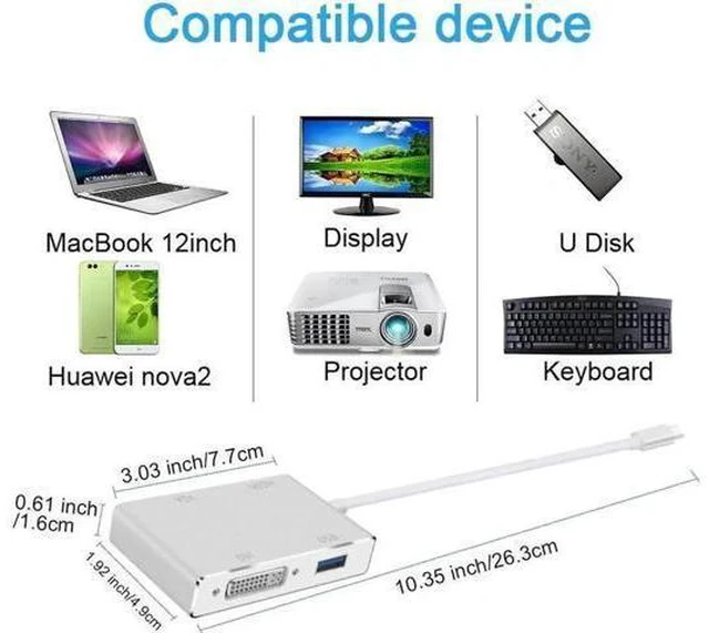 Alt view image 6 of 7 - Type C to HDMI Adapter, USB C 3.1 to HDMI VGA DVI USB 3.0 (Thunderbolt 3 Compatible) Multi Video USB C HUB Converter,Multi Monitors Adapter for MacBook/Chromebook Pixel to HDTV/Monitors