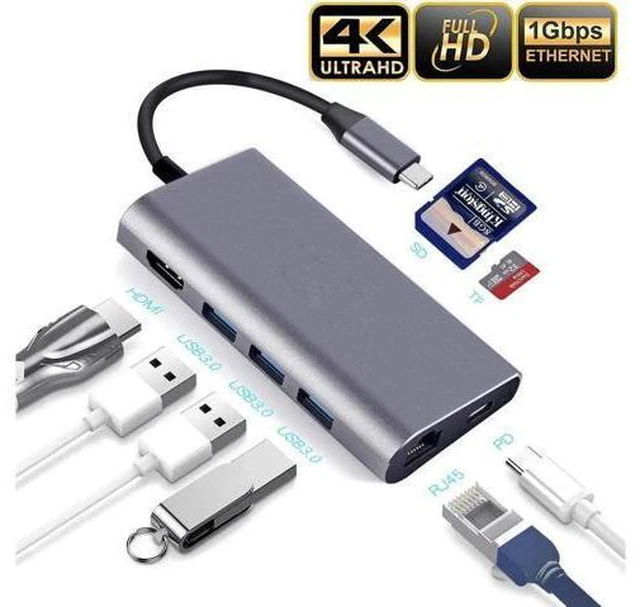 Main image of USB C Multiport Adapter with 1000Mrj45 Gigabit Ethernet Port 4K HDMI Output 2 USB3.0 Ports USB C PD Charging Port Hub 5 in 1 Type C Network Adapter for MacBook Pro TypeC Windows Laptops