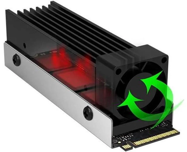 Alt view image 4 of 6 - M.2 SSD NVMe Heat Sink M2 2280 Solid State Disk Air Circulation Radiator with Fan Aluminum Heatsink Thermal Pad Cooler