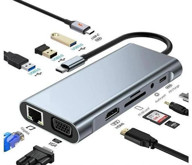 Alt view image 4 of 7 - USB Splitter Docking Station, 11 in 1 Multiport USB C Adapter with 4K HDMI, VGA, Gigabit Ethernet, USB C, 3*USB 3.0 Ports, 100W PD, 3.5mm Audio Compatible for MacBook, Pad Pro, Laptop, PC