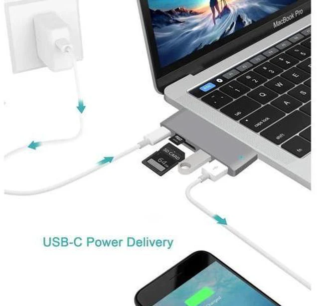 Main image of USB C Hub,5 in 1 Type-C Adapter, USB-C Power Delivery, 2 X USB3.0 Port, SD/Micro SD Card Reader for MacBook,MacBook Pro,Phone,Laptops Other USB Type-C Devices (Gray)