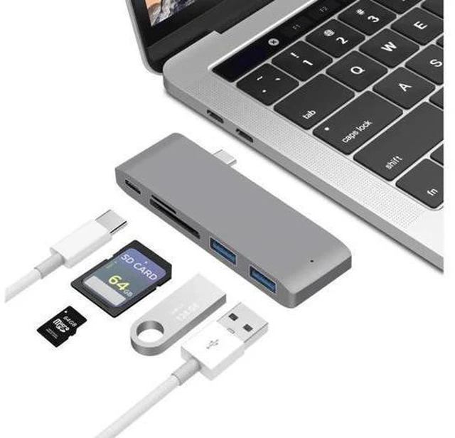Alt view image 7 of 7 - USB C Hub,5 in 1 Type-C Adapter, USB-C Power Delivery, 2 X USB3.0 Port, SD/Micro SD Card Reader for MacBook,MacBook Pro,Phone,Laptops Other USB Type-C Devices (Gray)
