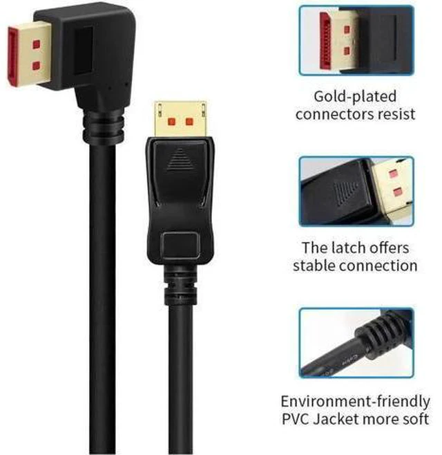 Alt view image 6 of 6 - Right Angle Displayport 1.4 Cable Left Angled Displayport Cable, 90-Degree Angled Displayport Cable V1.4 6FT/1.8M up to 8K/60Hz, 4K/144Hz Supported