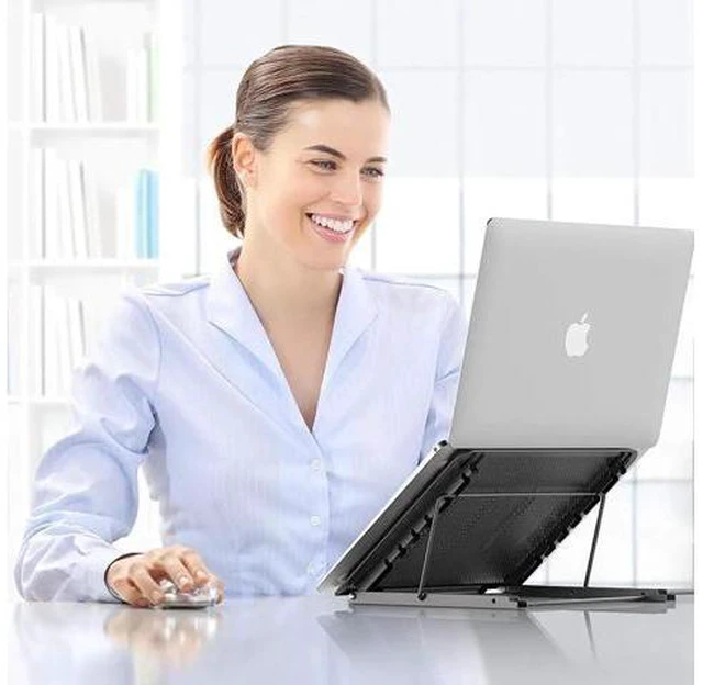 Alt view image 4 of 7 - Laptop Stand for Desk Foldable Portable Ventilated Desktop Laptop Holder Universal Lightweight Adjustable Ergonomic Tray Cooling (Black)
