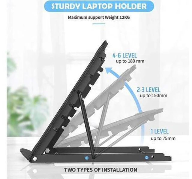 Alt view image 7 of 7 - Laptop Stand for Desk Foldable Portable Ventilated Desktop Laptop Holder Universal Lightweight Adjustable Ergonomic Tray Cooling (Black)