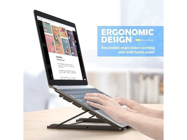 Alt view image 6 of 7 - Laptop Stand for Desk Foldable Portable Ventilated Desktop Laptop Holder Universal Lightweight Adjustable Ergonomic Tray Cooling (Black)