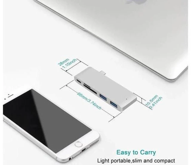 Alt view image 6 of 7 - USB C Hub Adapter. 5 in 1 Type-C Adapter with Aluminum Shell, SD + Micro SD Card Reader + 2 USB 3.0Port + USB-C Power Delivery Port for MacBook Chromebook Pixel Surface Pro -Silver