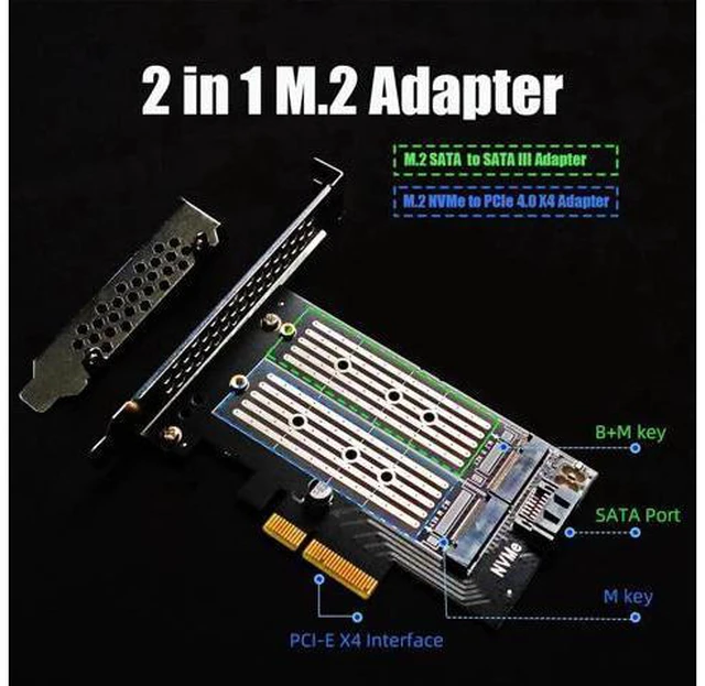 Alt view image 4 of 6 - PA12-HS Dual M.2 SSD PCIe X4 Adapter with Heatsink for One M.2 NVMe SSD and One M.2 SATA SSD, Support PCIe 4.0 SSD and OS Boot from M.2 NVMe SSD