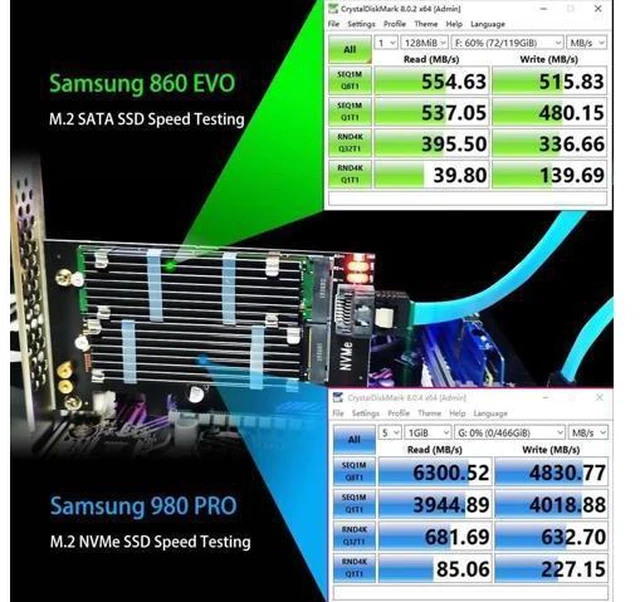 Alt view image 5 of 6 - PA12-HS Dual M.2 SSD PCIe X4 Adapter with Heatsink for One M.2 NVMe SSD and One M.2 SATA SSD, Support PCIe 4.0 SSD and OS Boot from M.2 NVMe SSD