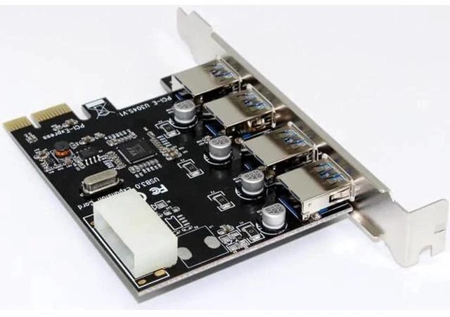 Alt view image 6 of 6 - 4 Port 5Gbps Superspeed USB3.0 PCI-E PCI Express Card Adapter 4Pin IDE Connector