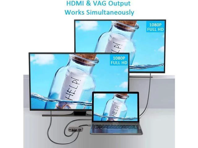 Alt view image 6 of 7 - USB C to HDMI VGA Adapter, 5-in-1 Type-c Hub with 4K HDMI,1080P VGA,USB 3.0, 3.5mm Audio Port, 60W USB C PD Charging Compatible for MacBook Pro/iPad Pro 2018/ Samsung Galaxy/Dell XPS