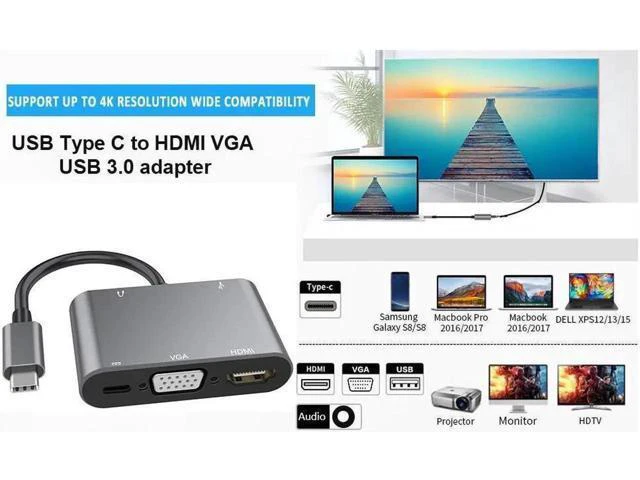 Alt view image 7 of 7 - USB C to HDMI VGA Adapter, 5-in-1 Type-c Hub with 4K HDMI,1080P VGA,USB 3.0, 3.5mm Audio Port, 60W USB C PD Charging Compatible for MacBook Pro/iPad Pro 2018/ Samsung Galaxy/Dell XPS