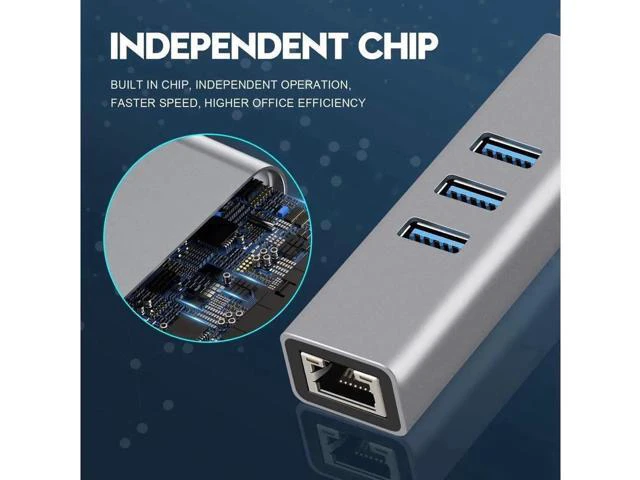 Alt view image 4 of 7 - USB-c hub, Type C to Gigabit Ethernet and 3 USB 3.0 adapters, Aluminum Portable hub, RJ45 Gigabit Ethernet Network Adapter, Converter, hub, for 10 / 100 / 1000 Mbps Ethernet