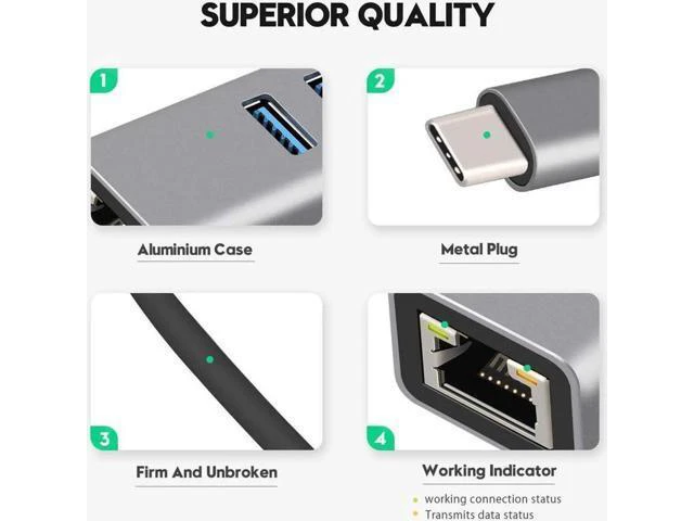 Alt view image 5 of 7 - USB-c hub, Type C to Gigabit Ethernet and 3 USB 3.0 adapters, Aluminum Portable hub, RJ45 Gigabit Ethernet Network Adapter, Converter, hub, for 10 / 100 / 1000 Mbps Ethernet