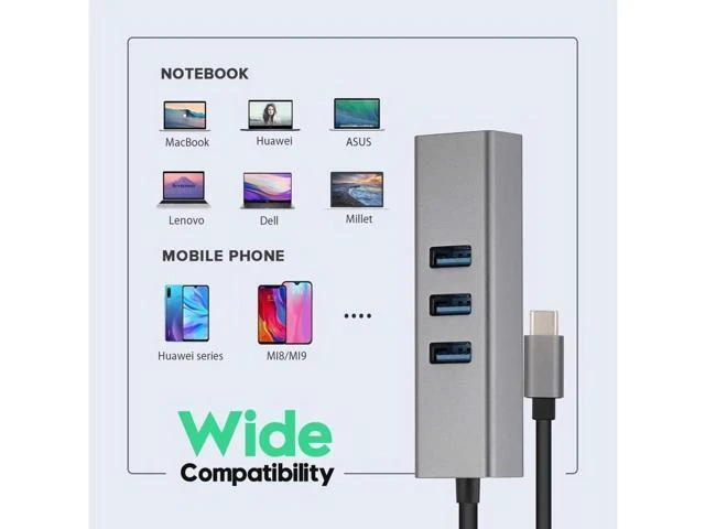 Alt view image 7 of 7 - USB-c hub, Type C to Gigabit Ethernet and 3 USB 3.0 adapters, Aluminum Portable hub, RJ45 Gigabit Ethernet Network Adapter, Converter, hub, for 10 / 100 / 1000 Mbps Ethernet