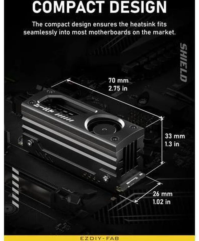Alt view image 6 of 6 - Shield M.2 SSD Heatsink with Build-in 20mm PWM Fan, Premium Aluminum Design, High-Performance SSD Cooler for M.2 2280-Black-1 Pack