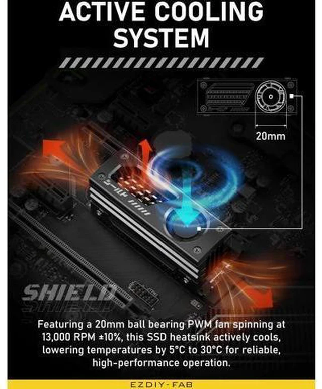 Alt view image 5 of 6 - Shield M.2 SSD Heatsink with Build-in 20mm PWM Fan, Premium Aluminum Design, High-Performance SSD Cooler for M.2 2280-Black-1 Pack