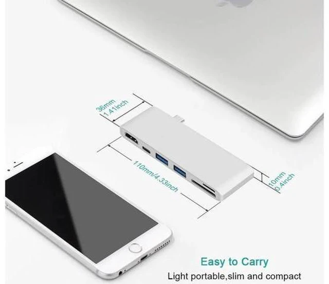 Alt view image 3 of 7 - USB C Hub 6-in1 USB C Docking Station with HDMI 4K Type C Power Delivery,2 USB 3.0 Ports SDMicro Card Reader Compatible with MacBook Pro 2017/2016 13/15inch,MacBook 2018 13 inch - Silver