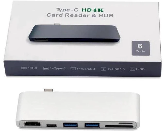 Alt view image 6 of 7 - USB C Hub 6-in1 USB C Docking Station with HDMI 4K Type C Power Delivery,2 USB 3.0 Ports SDMicro Card Reader Compatible with MacBook Pro 2017/2016 13/15inch,MacBook 2018 13 inch - Silver