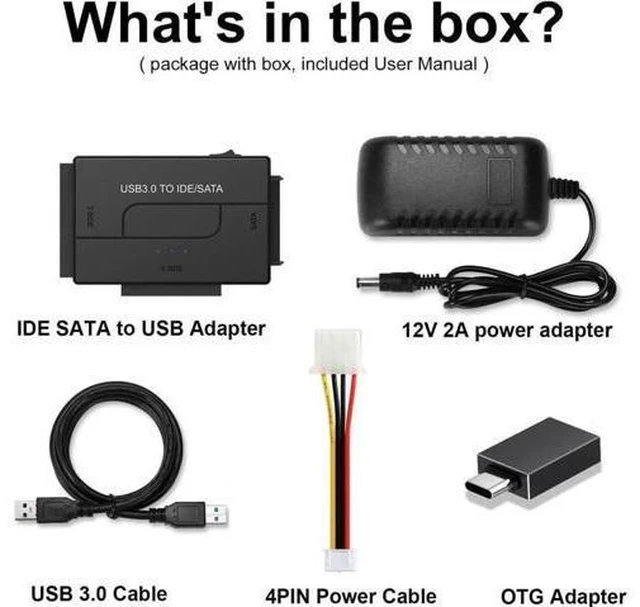 Alt view image 2 of 7 - USB 3.0 to IDE and SATA Converter External Hard Drive Adapter Kit for 2.5"/3.5" SSD/HDD, Support Max 6TB, Auto-Sleep Mode with 12V/2A Power Adapter