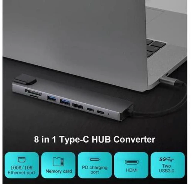 Alt view image 5 of 6 - USB C Hub Type C Adapter 8-in-1 Dock to HDMI 4K RJ45 Ethernet RJ45 PD Power Delivery Type-C Port2 USB 3.0 Ports and TF SD Card Readers for MacBook Pro 2018/2017 and More USB-C Devices