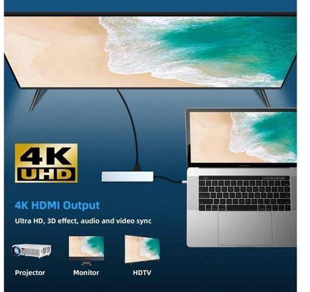 Alt view image 6 of 6 - USB C Hub Type C Adapter 8-in-1 Dock to HDMI 4K RJ45 Ethernet RJ45 PD Power Delivery Type-C Port2 USB 3.0 Ports and TF SD Card Readers for MacBook Pro 2018/2017 and More USB-C Devices