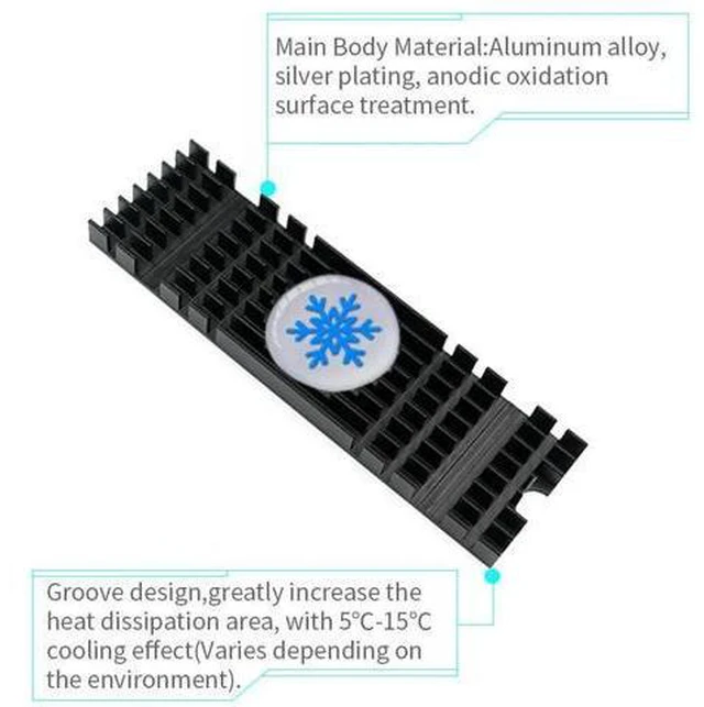 Alt view image 2 of 6 - Heatsink SSD PCIE NVMe M.2 2280 Radiator Aluminum Heatsink Extruded Heat Sink for SSD Heat Dissipation Cooling Cooler 22x76x10mm