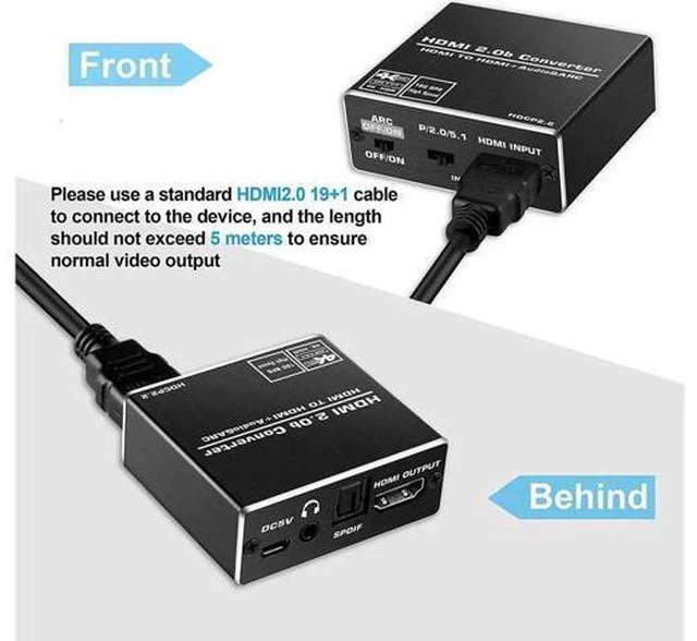 Alt view image 7 of 7 - Aluminum Shell 4K 60Hz HDMI 2.0 Audio Extractor for PS5 Xbox Series X 4K HDMI Audio Extractor converter HDMI + SPDIF + 3.5 mm audio Output,OZV8-1