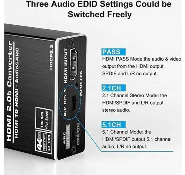 Alt view image 6 of 7 - Aluminum Shell 4K 60Hz HDMI 2.0 Audio Extractor for PS5 Xbox Series X 4K HDMI Audio Extractor converter HDMI + SPDIF + 3.5 mm audio Output,OZV8-1