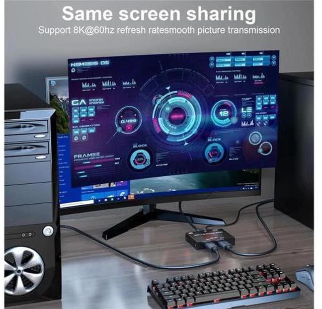 Alt view image 2 of 7 - 8K DisplayPort 1.4 Switch 8K Bi-Directional Splitter 8K@30Hz 4K@120Hz 1440p@165Hz 1in 2out 2in 1out High Speed 32Gbps Converter Compatible with Monitor Projector TV PC Laptop and More