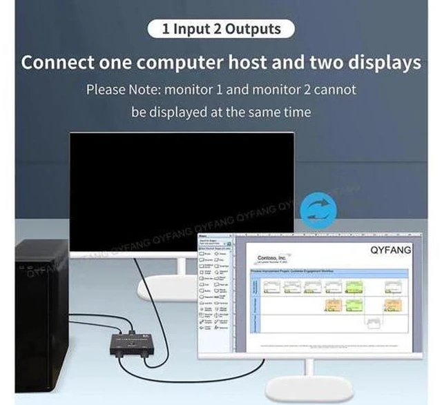 Alt view image 7 of 7 - 8K DisplayPort 1.4 Switch 8K Bi-Directional Splitter 8K@30Hz 4K@120Hz 1440p@165Hz 1in 2out 2in 1out High Speed 32Gbps Converter Compatible with Monitor Projector TV PC Laptop and More