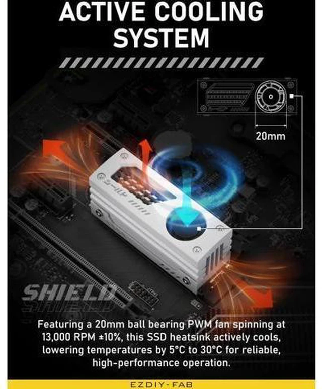 Alt view image 2 of 6 - Shield M.2 SSD Heatsink with Build-in 20mm PWM Fan, Premium Aluminum Design, High-Performance SSD Cooler for M.2 2280-White-1 Pack