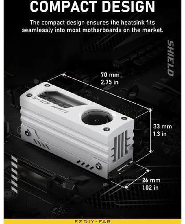 Alt view image 4 of 6 - Shield M.2 SSD Heatsink with Build-in 20mm PWM Fan, Premium Aluminum Design, High-Performance SSD Cooler for M.2 2280-White-1 Pack