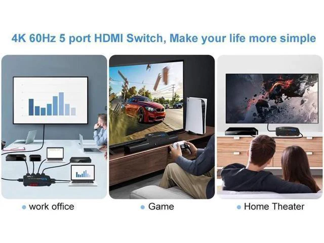 Alt view image 5 of 7 - 4K@60Hz HDMI Switch 5in1 Out w/IR Remote Control 5 Port Switcher Selector Box for Xbox Nintendo PS4/5 TV Fire Stick Roku Supports Ultra HD Dolby Vision 18.5Gbps HDR10 HDCP 2.2 3D OZQ3-5