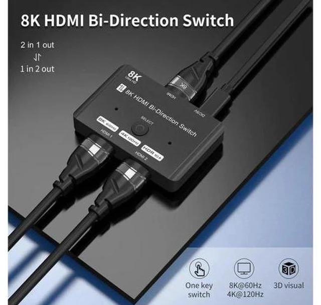Alt view image 4 of 7 - HDMI 2.1 Ultra 8K HD Bi-Directional Switch 8K@60Hz 4K@120Hz 1in 2out 2in 1out High Speed 48Gbps Splitter(Singal Display) Converter Compatible with Xbox X PS5