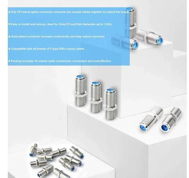 Alt view image 3 of 6 - F81 Coaxial Cable Connector 3GHz F-Type RG6 Cable Extension Adapter (Pack of 10, Silver)