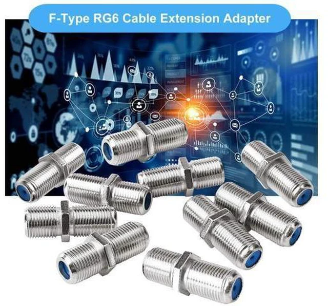 Alt view image 4 of 6 - F81 Coaxial Cable Connector 3GHz F-Type RG6 Cable Extension Adapter (Pack of 10, Silver)