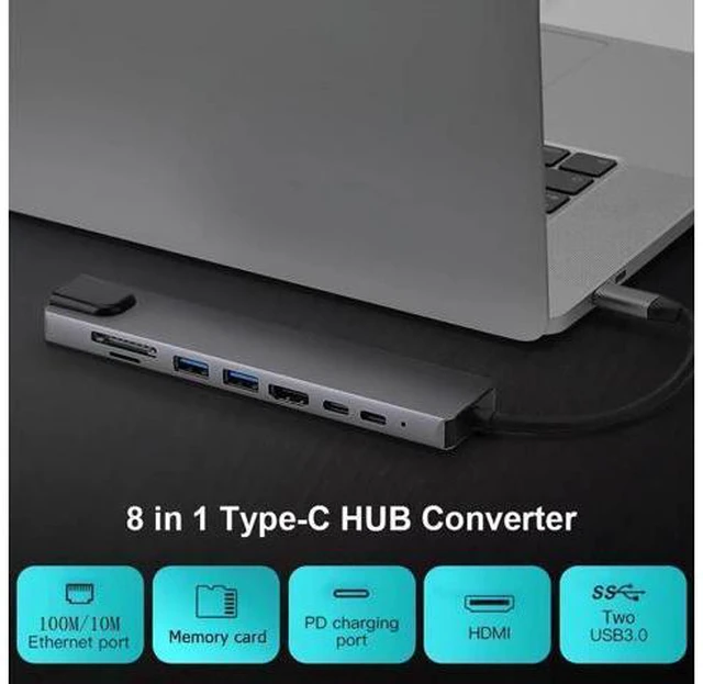 Main image of USB C Hub, 8-in-1 Type-C Docking Station with 4K USB C to HDMI,Ethernet,87W PD,Type-C Port,2USB3.0,SD/TF, Compatible with MacBook/Pro/Air 2016/2017/2018 and More USB C Devices