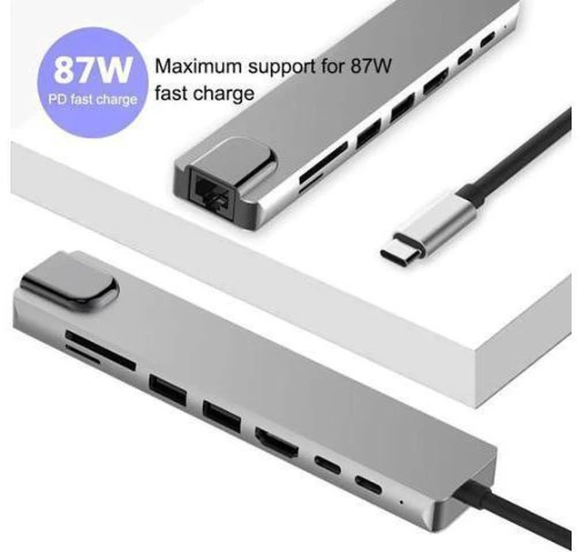 Alt view image 7 of 7 - USB C Hub, 8-in-1 Type-C Docking Station with 4K USB C to HDMI,Ethernet,87W PD,Type-C Port,2USB3.0,SD/TF, Compatible with MacBook/Pro/Air 2016/2017/2018 and More USB C Devices